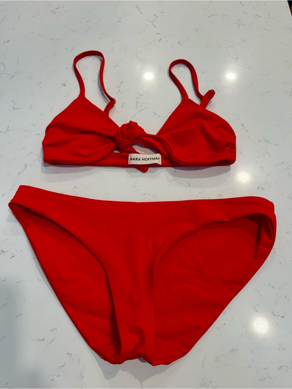 Mara Hoffman Bright Red Knot Front Bikini Top and Bottoms